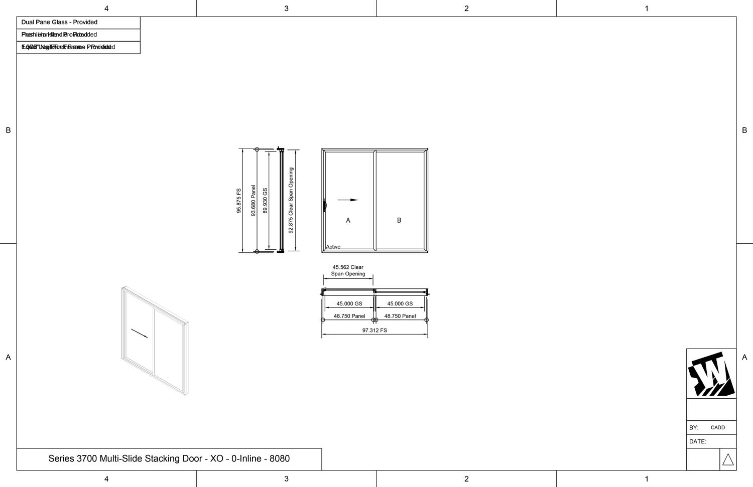 preview of XXO - 2 Vent Panels Stacking with 1 Fixed Panel - (9080 - 9' Wide by 8' High)