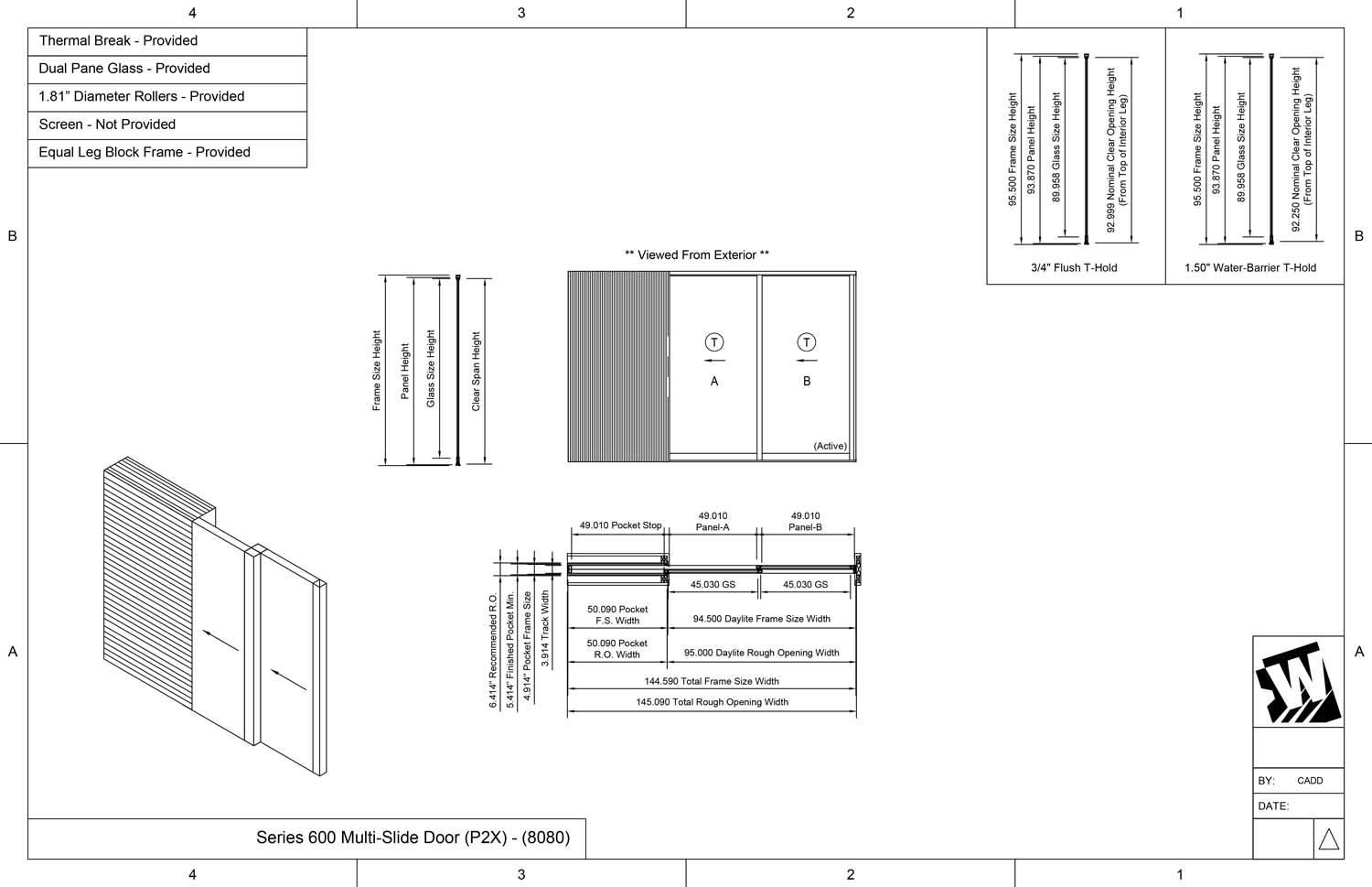 Pxx PXX - Pocket with 2 Vent Panels - (8080 - 8' Wide by 8' High) - CADdetails
