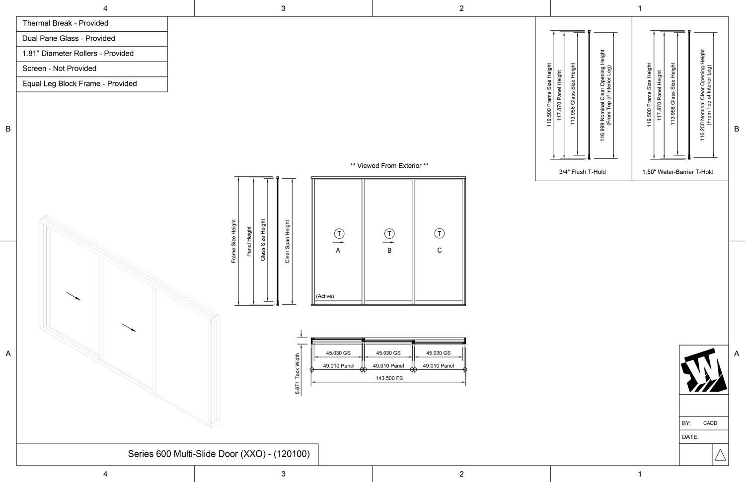 XXO - 2 Vent Panels Stacking with 1 Fixed Panel - (120100 - 12' Wide by 10' High)