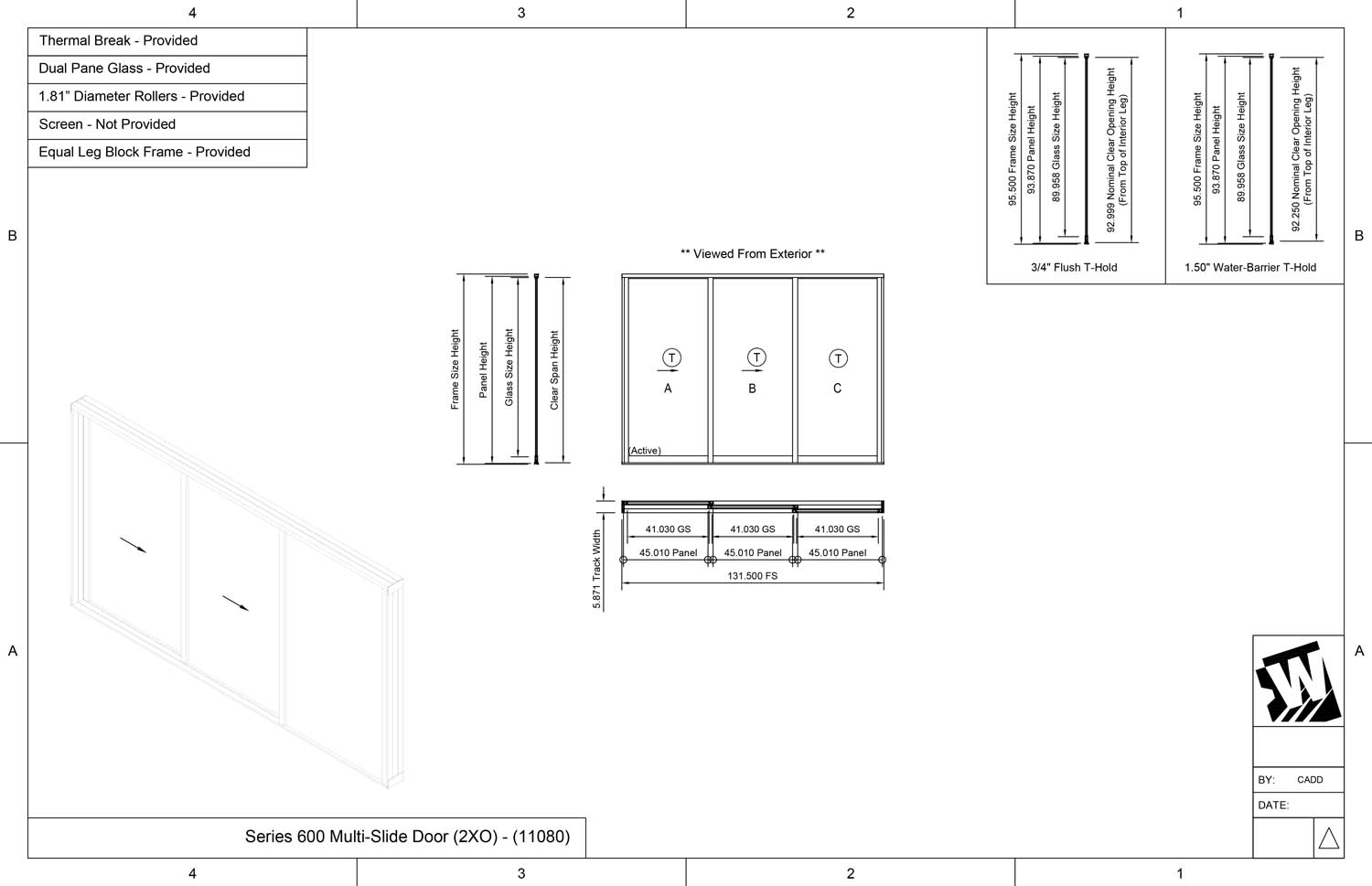 XXO - 2 Vent Panels Stacking with 1 Fixed Panel - (11080 - 11' Wide by 8' High)