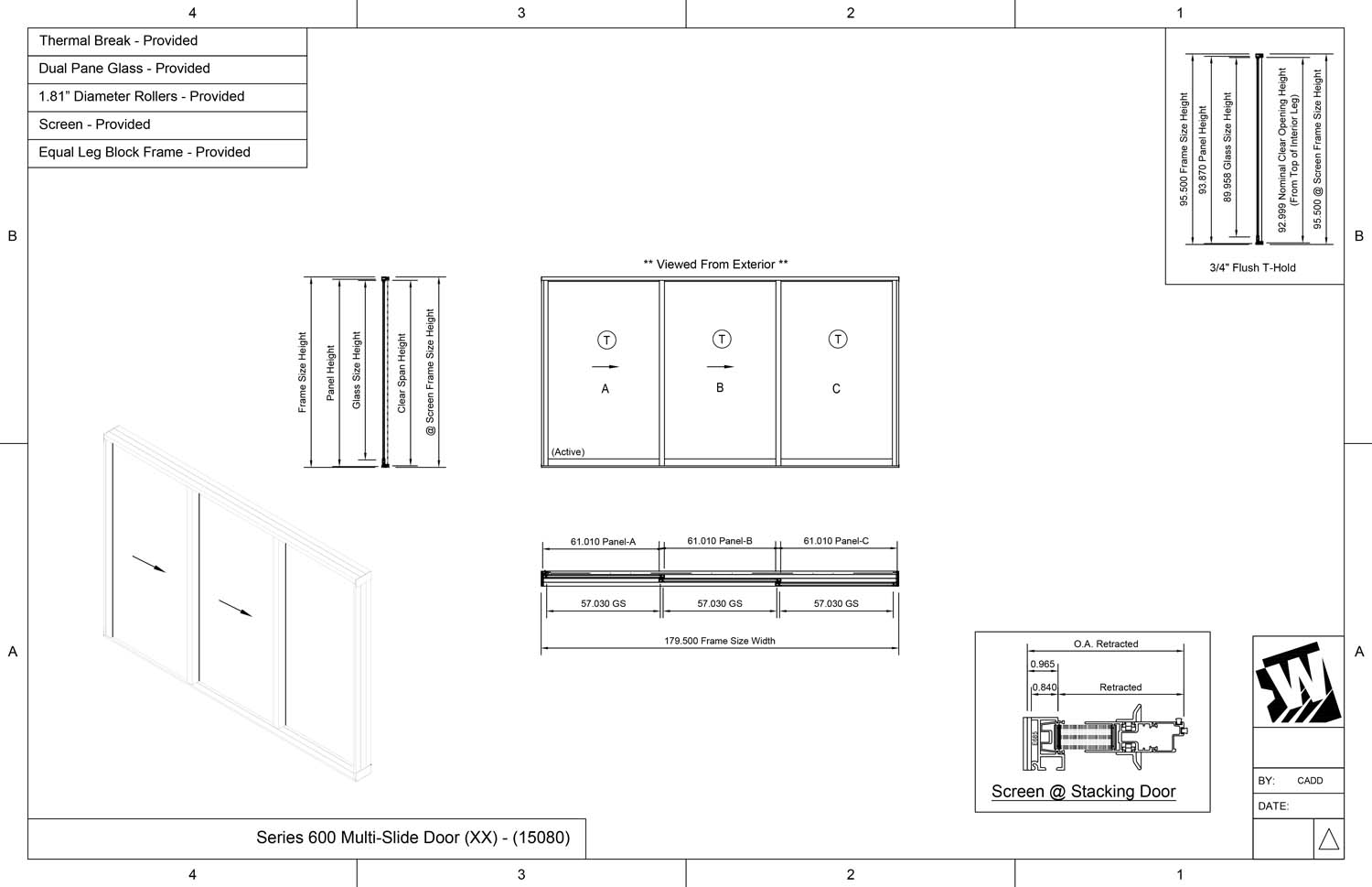 preview of XXO - 2 Vent Panels Stacking with 1 Fixed Panel -  (15080 - 15' Wide by 8' High)