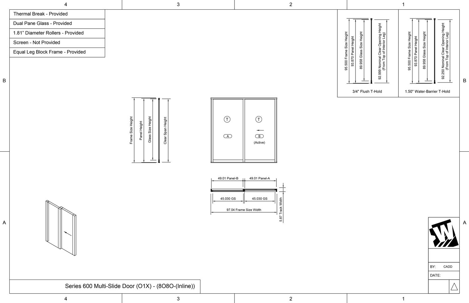 OX- 1 Fixed Panel Stacking with 1 Vent Panel -  (8080 - 8' Wide by 8' High)