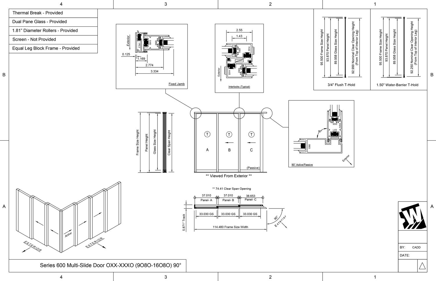OXX-XXXO- 1 Fixed Panel Stacking with 2 Vent Panels - 3 Vent Panels Stacking with 1 Fixed Panel - (9080-16080 - 9' Wide by 8' High / 16' Wide by 8' High)