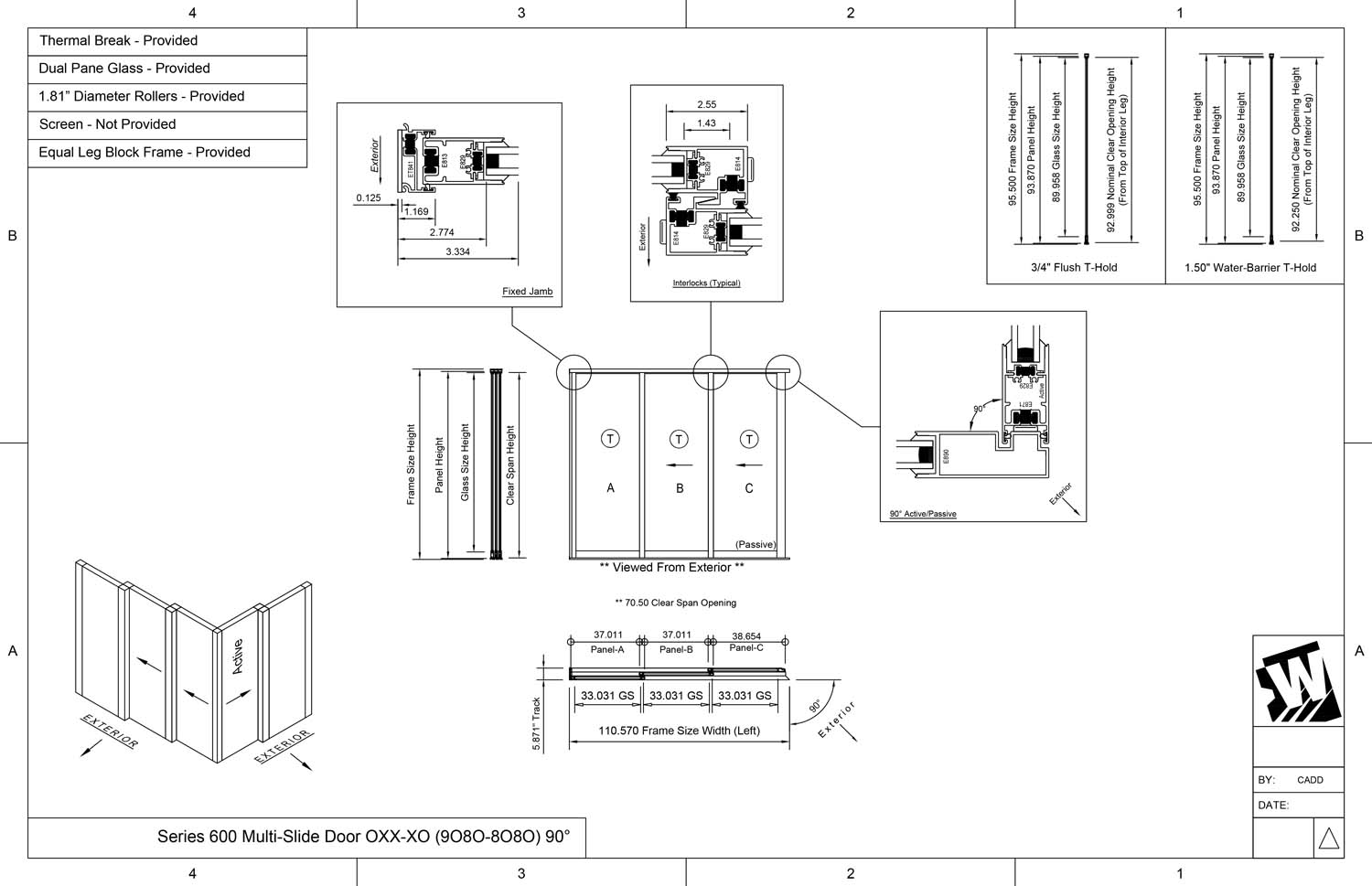 OXX-XO - 1 Fixed Panel Stacking with 2 Vent Panels - 1 Vent Panel Stacking with 1 Fixed Panel - (9080-8080 - 9' Wide by 8' High / 8' Wide by 8' High)