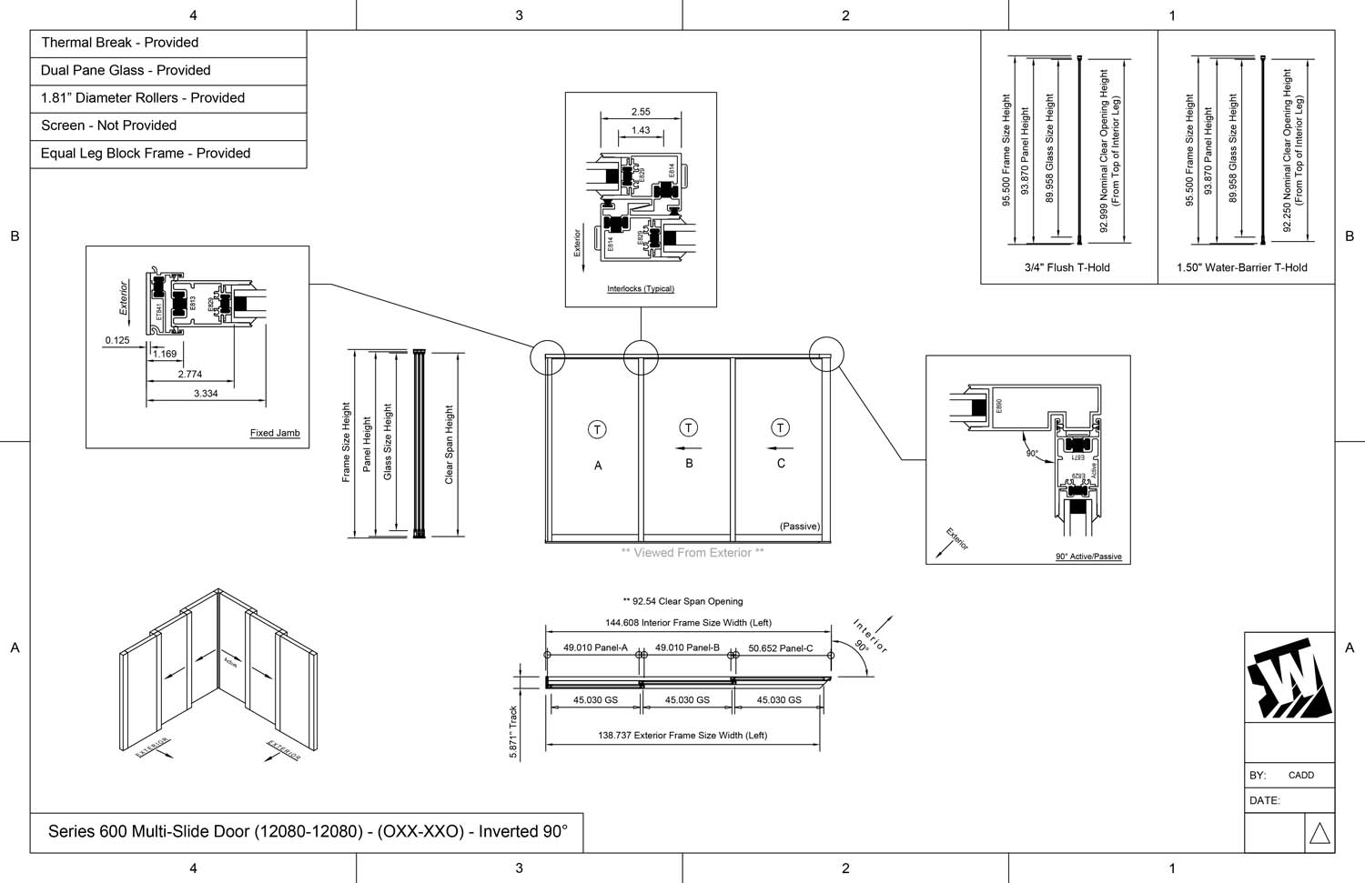 OXX-XXO - 1 Fixed Panel Stacking with 2 Vent Panels - 2 Vent Panels Stacking with 1 Fixed Panel -  (12080-12080 - 12' Wide by 8' High / 12' Wide by 8' High)