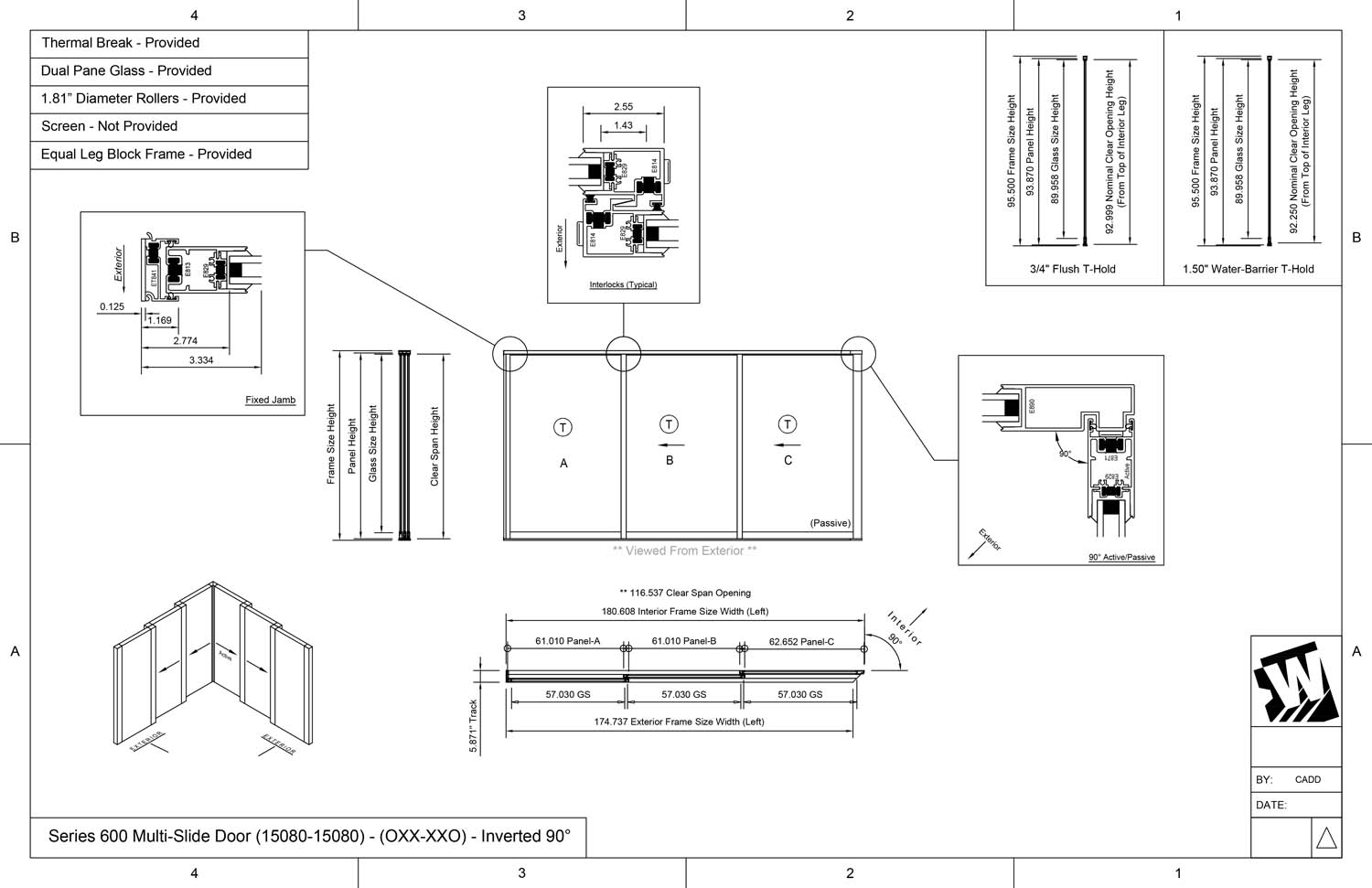 OXX-XXO - 1 Fixed Panel Stacking with 2 Vent Panels - 2 Vent Panels Stacking with 1 Fixed Panel - (15080-15080- 15' Wide by 8' High / 15' Wide by 8' High)