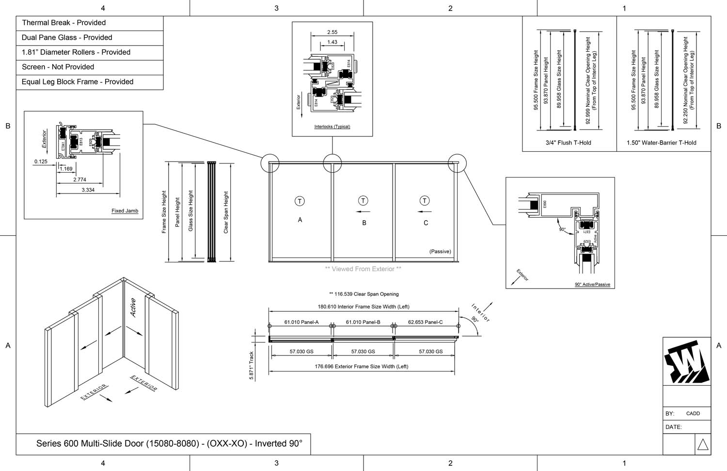 OXX-XO - 1 Fixed Panel Stacking with 2 Vent Panels - 1 Vent Panel Stacking with 1 Fixed Panel - (15080-8080 - 15' Wide by 8' High / 8' Wide by 8' High)