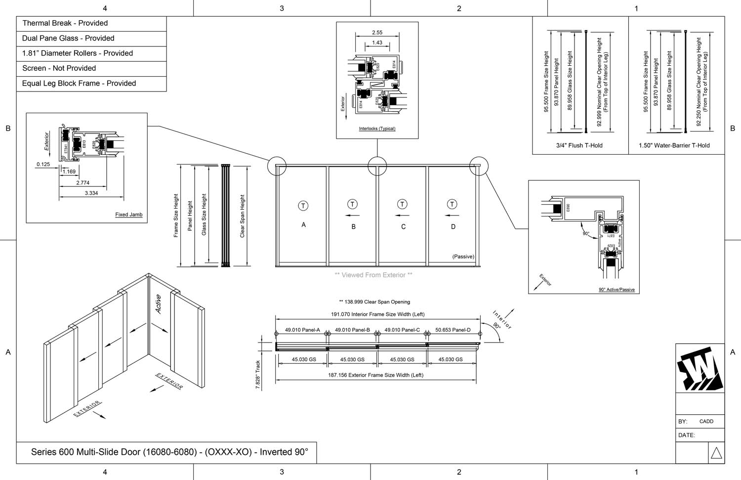 OXX-XXXO- 1 Fixed Panel Stacking with 2 Vent Panels - 3 Vent Panels Stacking with 1 Fixed Panel - (16080-20080 - 16' Wide by 8' High / 20' Wide by 8' High)