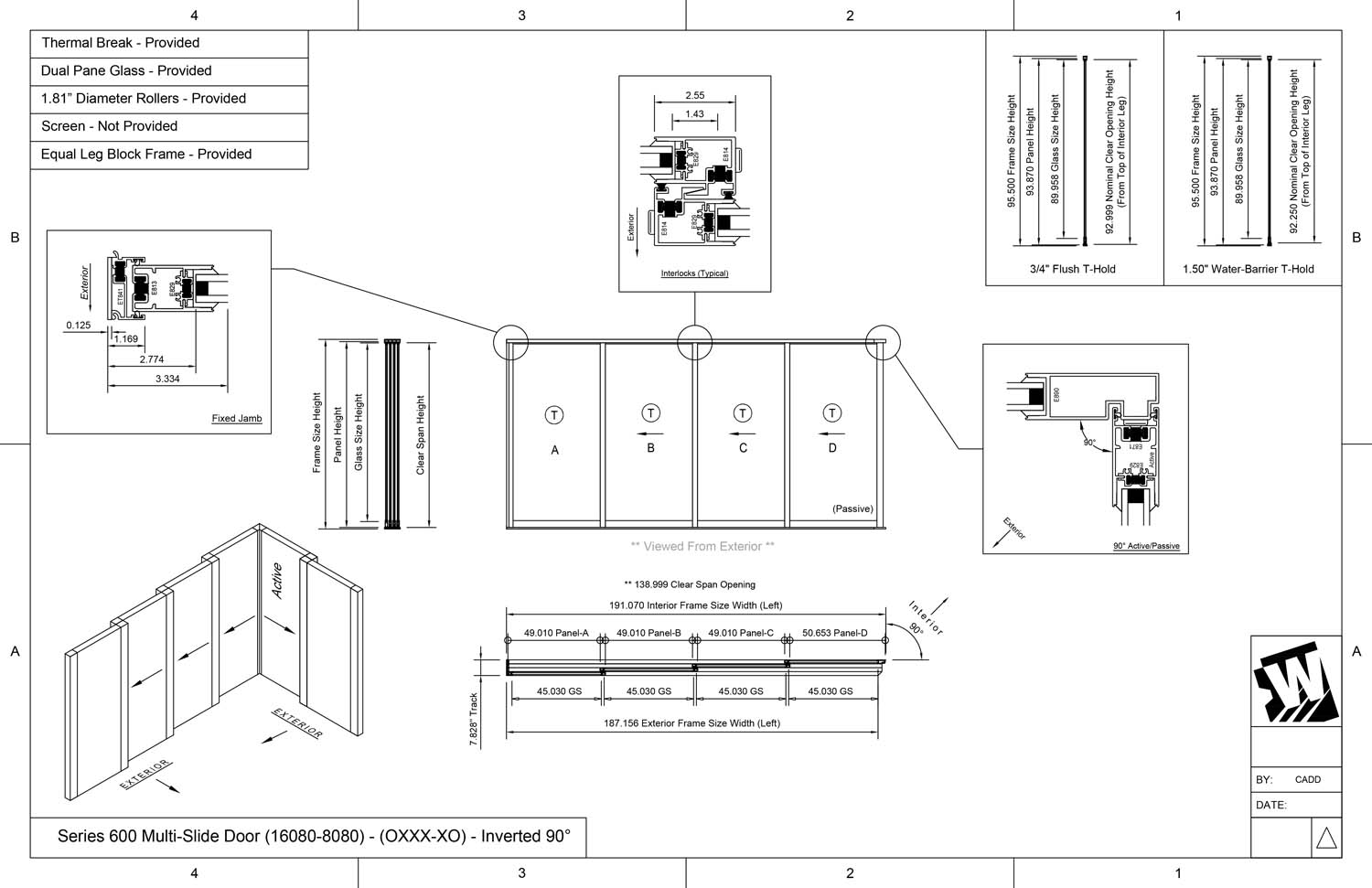 OXXX-XO - 1 Fixed Panel Stacking with 3 Vent Panels - 1 Vent Panel Stacking with 1 Fixed Panel - (16080-8080 - 16' Wide by 8' High / 8' Wide by 8' High)