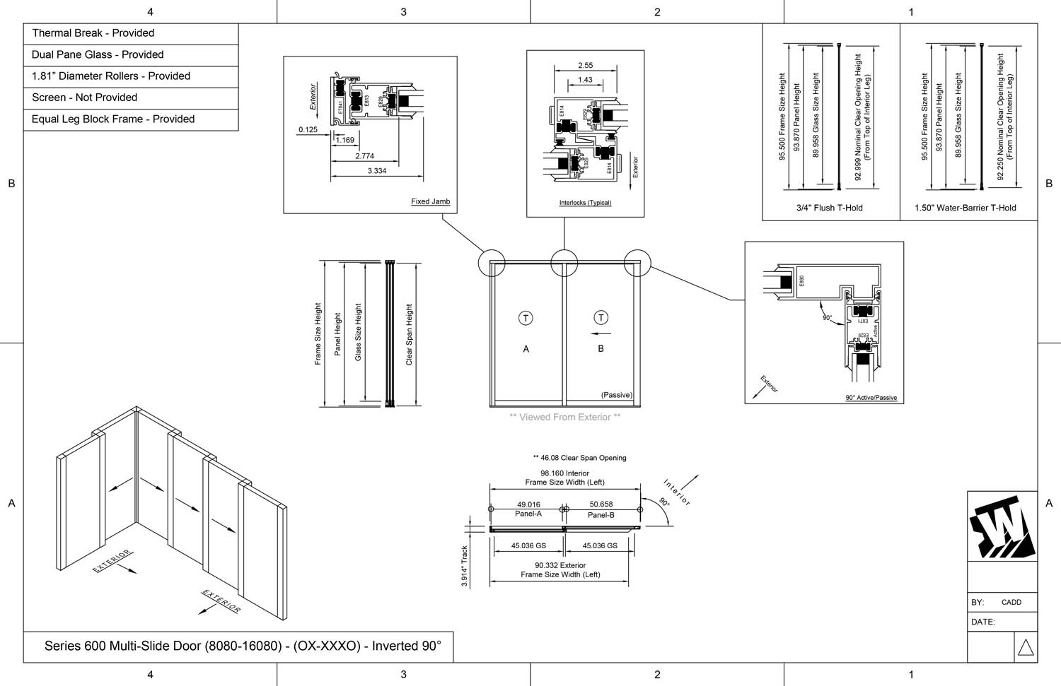 OX-XXXO - 1 Fixed Panel Stacking with 1 Vent Panel - 2 Vent Panels Stacking with 1 Fixed Panel -  (8080-16080 - 8' Wide by 8' High / 16' Wide by 8' High)