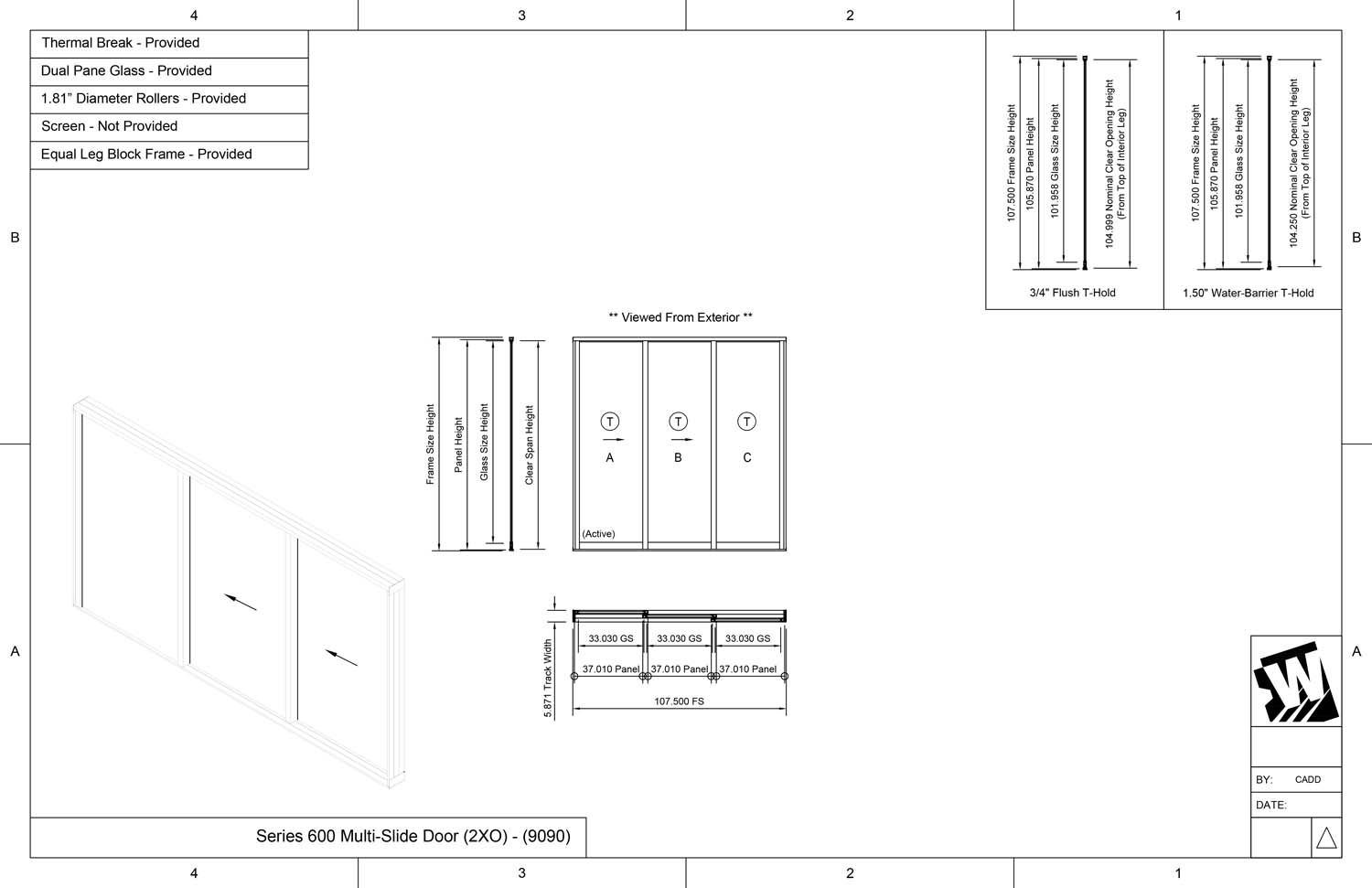 XXO - 2 Vent Panels Stacking with 1 Fixed Panel -  (9090  - 9' Wide by 9' High)