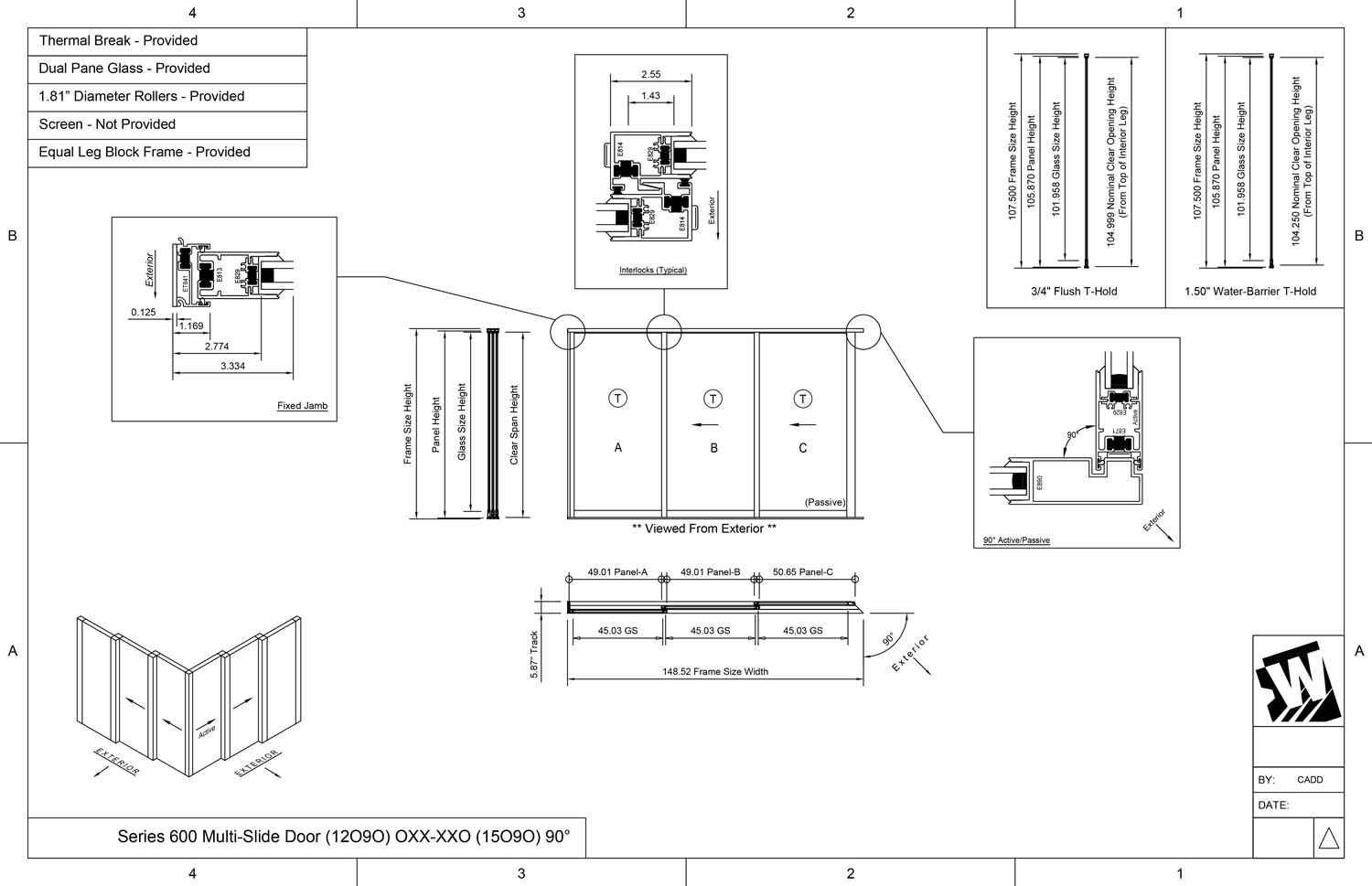 Balcony Sliding Door Cad Block