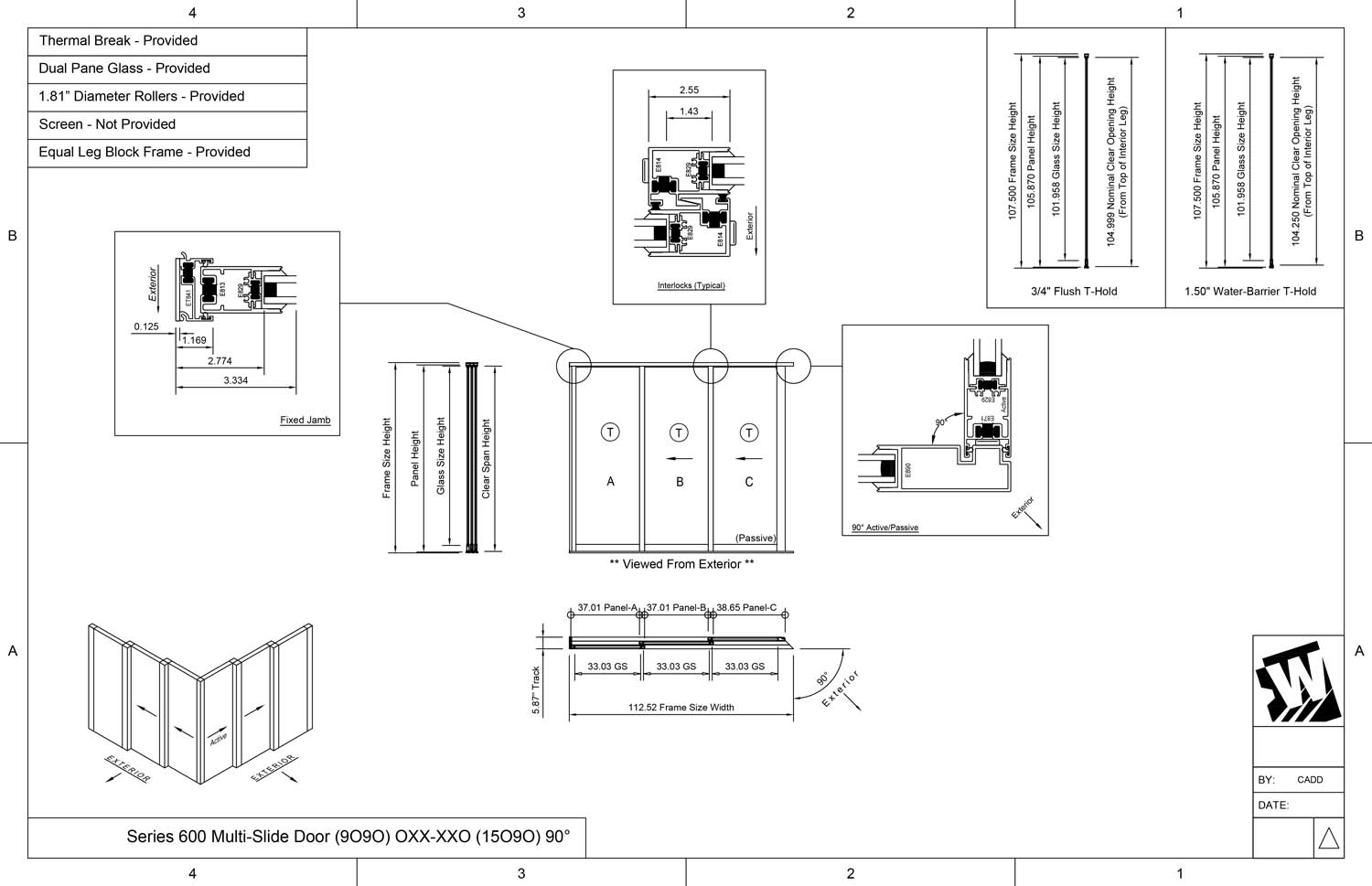 OXX-XXO - 1 Fixed Panel Stacking with 2 Vent Panels - 2 Vent Panels Stacking with 1 Fixed Panel - (9090-15090 - 9' Wide by 9' High / 15' Wide by 9' High)