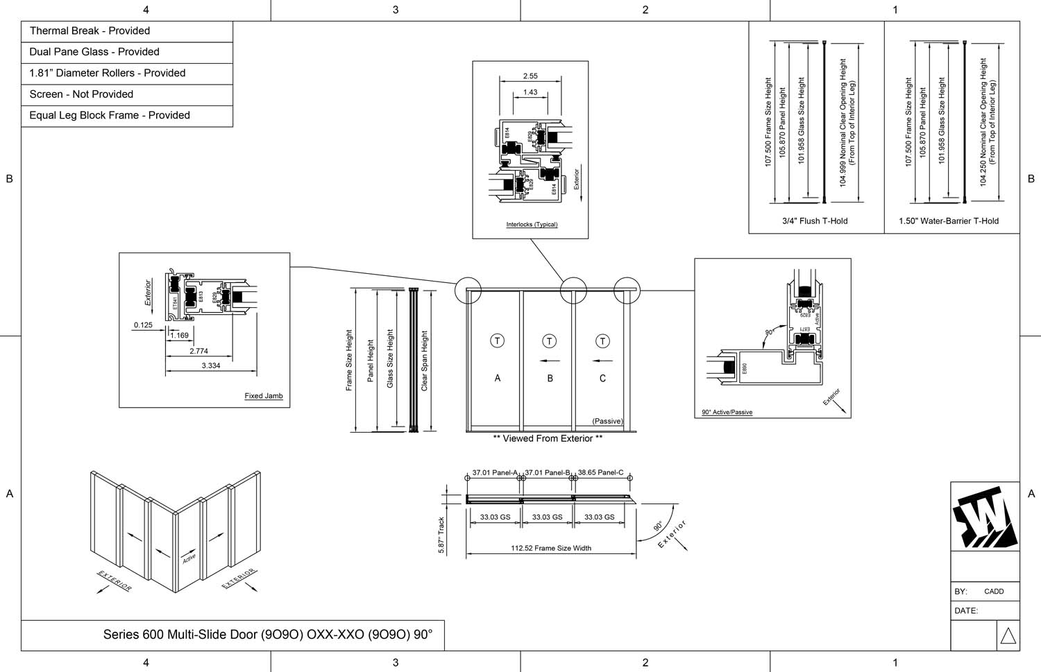 OXX-XXO - 1 Fixed Panel Stacking with 2 Vent Panels - 2 Vent Panels Stacking with 1 Fixed Panel -  (9090-9090 - 9' Wide by 9' High / 9' Wide by 9' High)