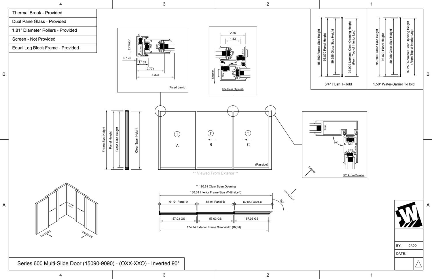 OXX-XXO - 1 Fixed Panel Stacking with 2 Vent Panels - 2 Vent Panels Stacking with 1 Fixed Panel - (15090-9090 - 15' Wide by 9' High / 9' Wide by 9' High)