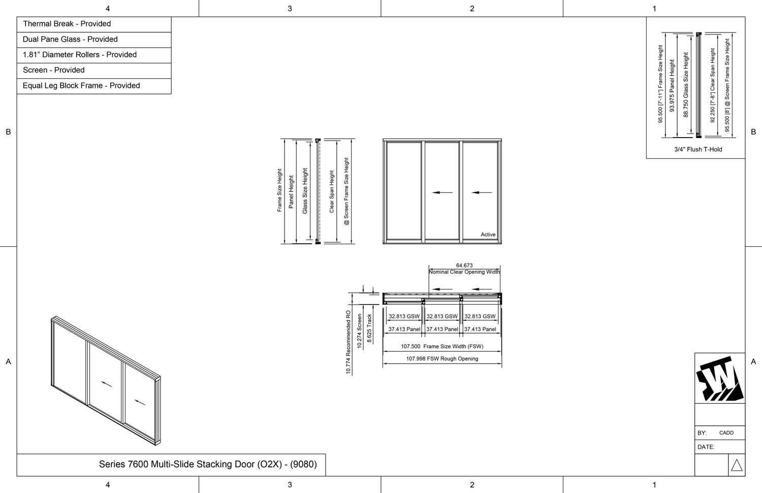 OXX - 1 Fixed Panel Stacking with 2 Vent Panels - (9080 - 9' Wide by 8 ...